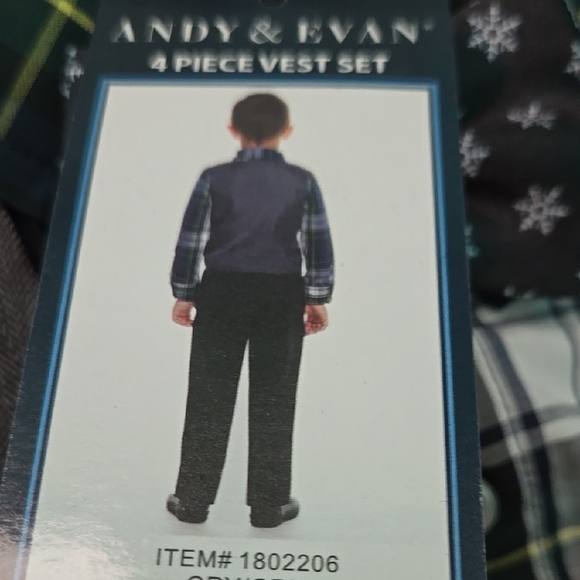 Plaid Shirt with Gray Vest and Black Pants Set - Picture 3 of 4